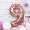 Balon foliowy Cyfra "9", 86cm, różowe złoto Z HELEM - obrazek 2