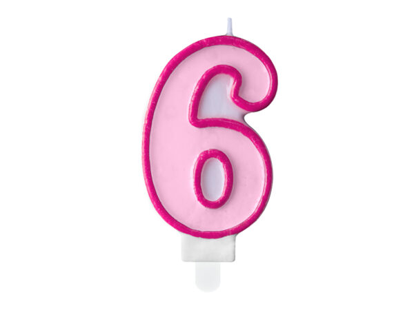 Świeczka urodzinowa Cyferka 6, różowy, 7cm