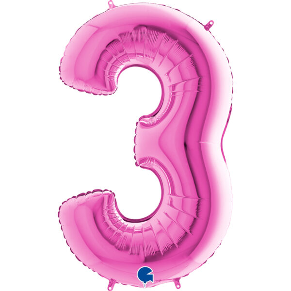 Balon różowa cyfra 3 – 102 cm Z HELEM