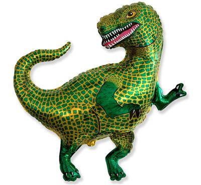 Balon foliowy, zielony Dinozaur Z HELEM