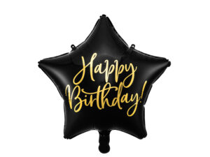 Balon foliowy Happy Birthday, 40cm, czarny Z HELEM