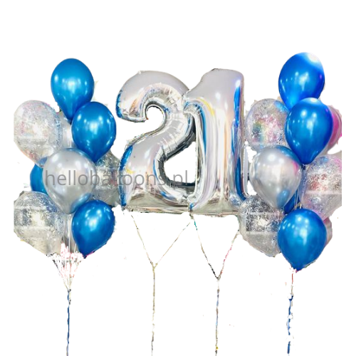 Zestaw Balonów z Cyferkami, srebrno-niebieski ,22szt.