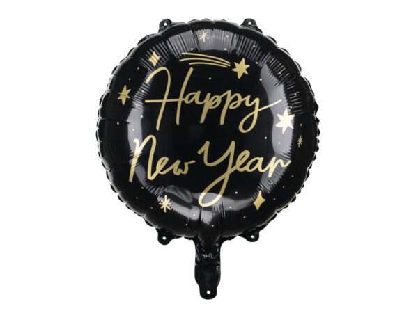 Balon foliowy, Happy New Year, 45 cm, czarny Z HELEM