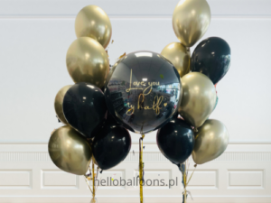 Zestaw balonów biało-czarny z balonem personalizowanym, 12szt Z HELEM
