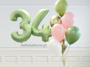 Zestaw balonów z cyferkami oliwkowymi, 10 szt Z HELEM