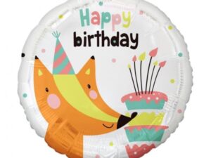 Balon foliowy Lisek, okrągły – Happy Birthday