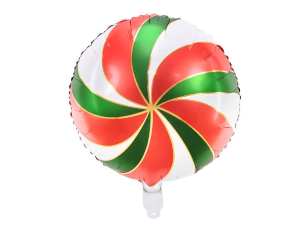 Balon foliowy Cukierek, 35cm Z HELEM, czerwono-biało-zieliony