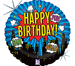 Balon foliowy Happy Birthday Superbohater z helem