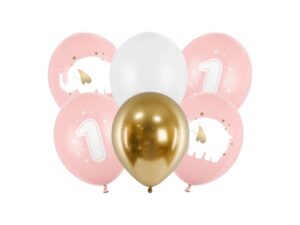 Bukiet Balonów na roczek dla dziewczynki, 6 szt Z HELEM