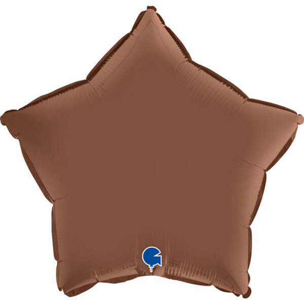 Balon gwiazdka satynowa Czekoladowa Brązowa z HELEM, 46 cm