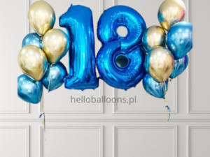 Zestaw balonów z cyferkami niebiesko-złoty, 14 szt Z HELEM